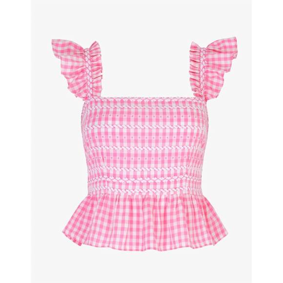 NEW PINK CITY PRINTS kolkata square neck top in candyfloss gingham - Picture 4 of 4